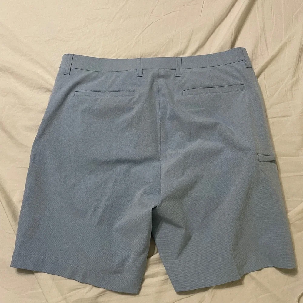 Roundtree & Yorke Shorts Men36 Blue Performance Golf Flat Front Stretch 9 Inseam
